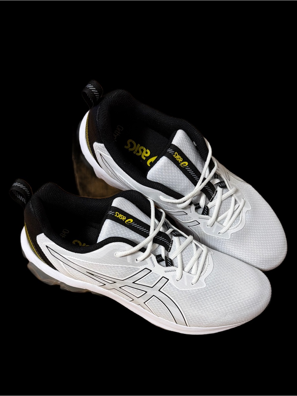 Asics White Black Athletic Running Sneakers with Yellow Trim - Picture 4 of 14